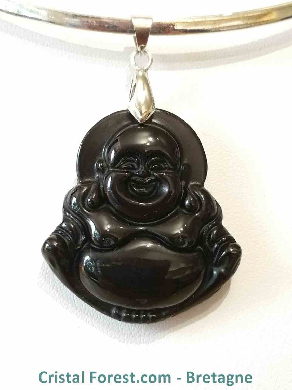 Pendentif Obsidienne Noire & Bouddha rieur