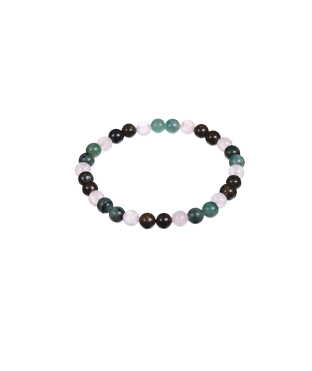 Image d'un bracelet astro taureau, en Bronzite, Émeraude & Quartz rose