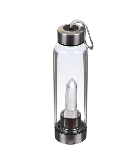 Image d'une gourde en verre avec une pierre en cristal de roche