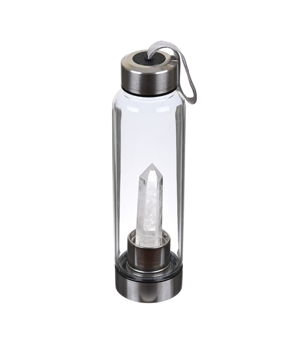 Image d'une gourde en verre avec une pierre en cristal de roche