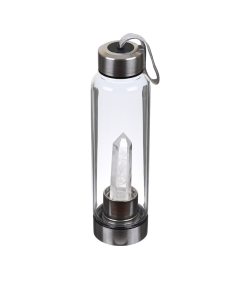 Image d'une gourde en verre avec une pierre en cristal de roche