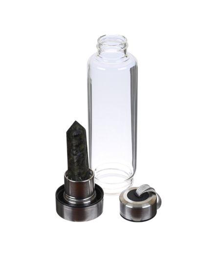 Image d'une gourde en verre avec une pierre en labradorite