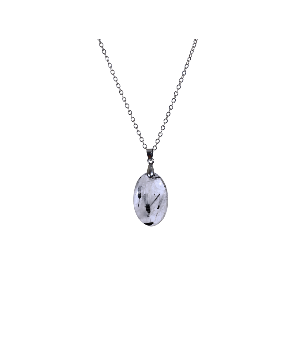 Image d'un pendentif bélière en quartz avec inclusions de tourmaline noire