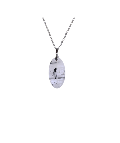 Image d'un pendentif bélière en quartz avec inclusions de tourmaline noire