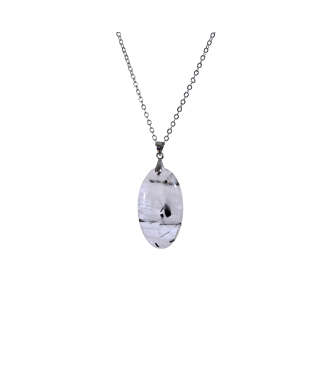 Image d'un pendentif bélière en quartz avec inclusions de tourmaline noire