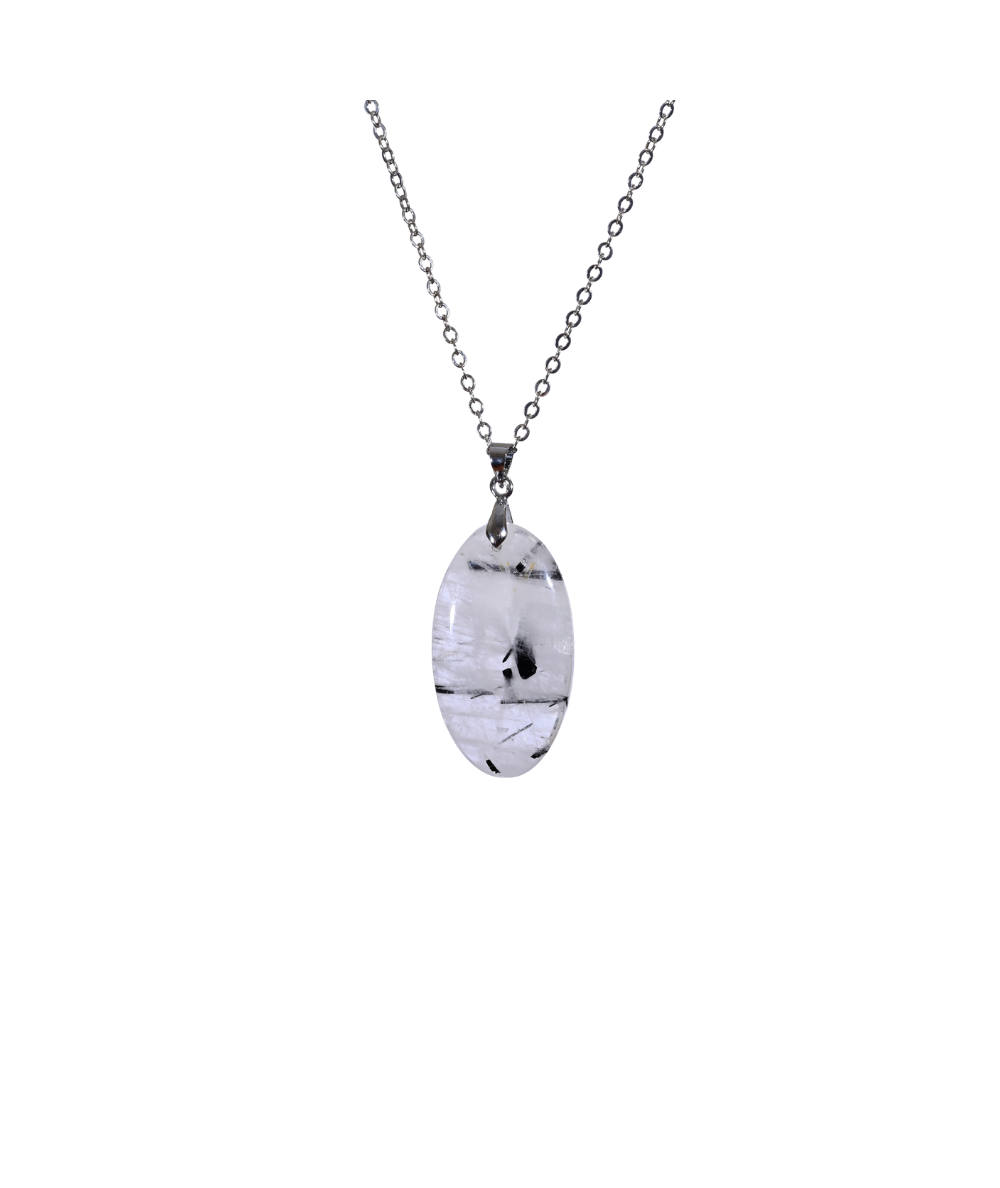 Image d'un pendentif bélière en quartz avec inclusions de tourmaline noire