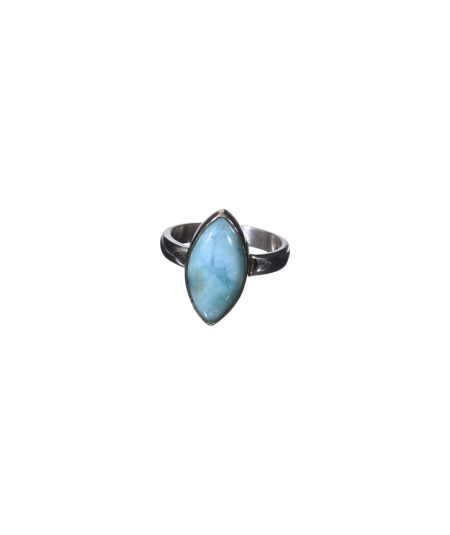 Image d'une bague sertie argent en larimar (pectolite bleue)
