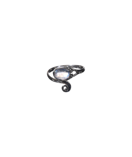 Image d'une bague sertie argent en pierre de lune blanche