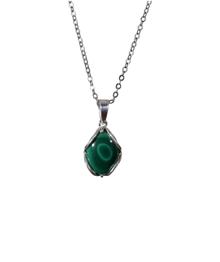 Pendentif serti argent en malachite