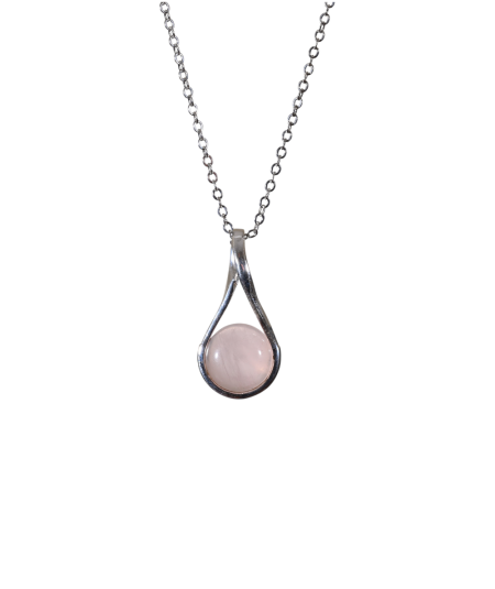 Pendentif serti argent en quartz rose