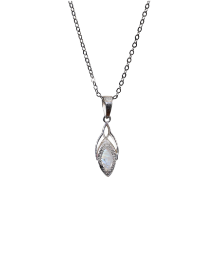 Pendentif serti argent en pierre de lune blanche.