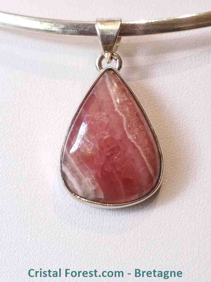 pendentif argent sterling 925 cerclé rhodochrosite extra